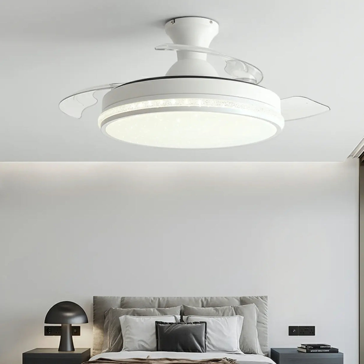 Minimalist 3 Blade Round Flush Mount Ceiling Fan Light Image - 6
