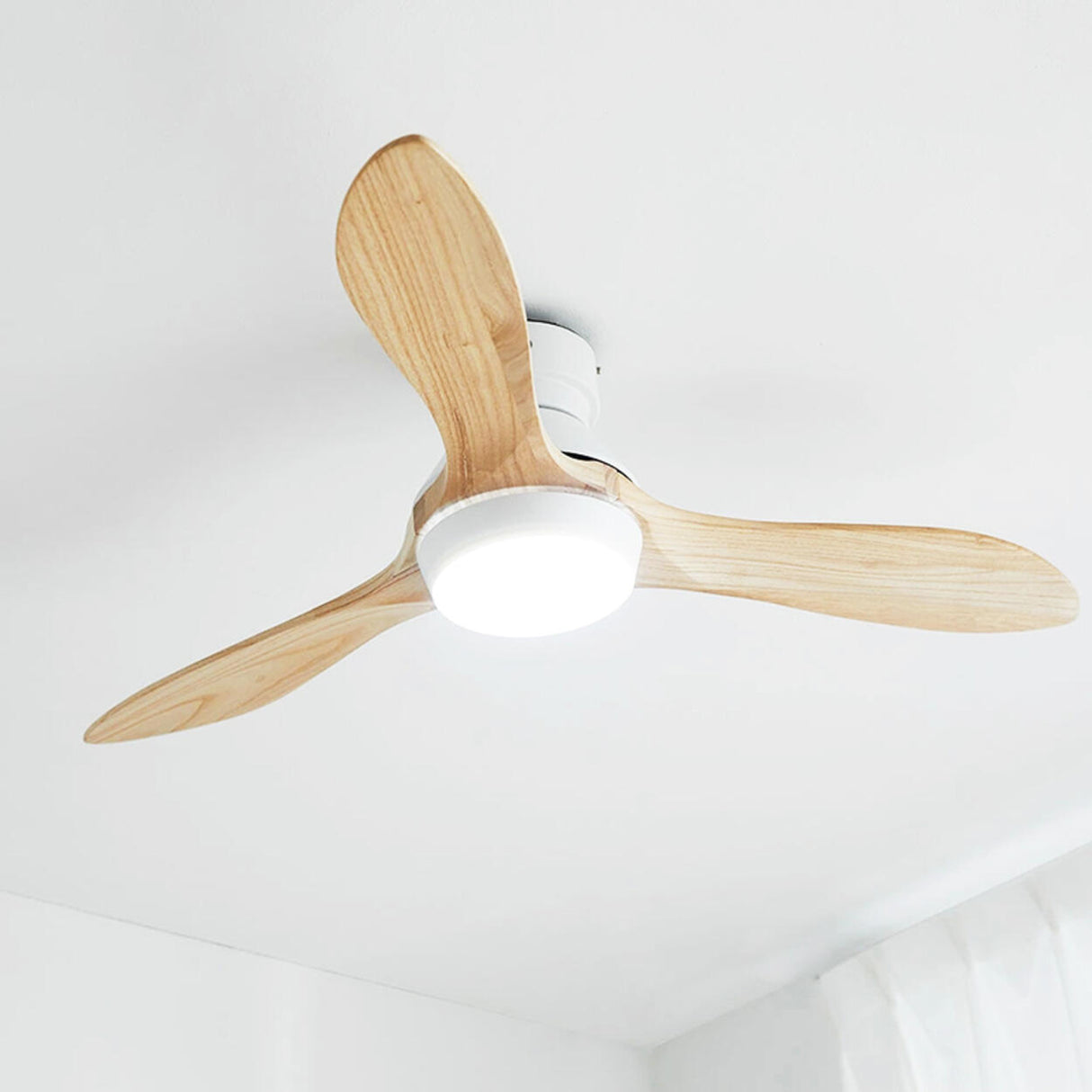 Minimalist 3-Blade Wooden Ceiling Fan with LED Light Image - 10