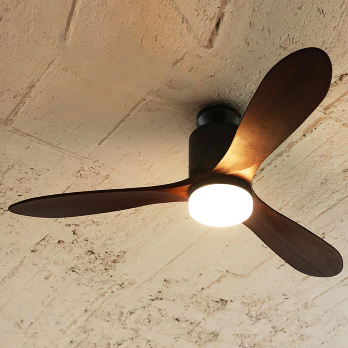 Minimalist 3-Blade Wooden Ceiling Fan with LED Light Image - 4