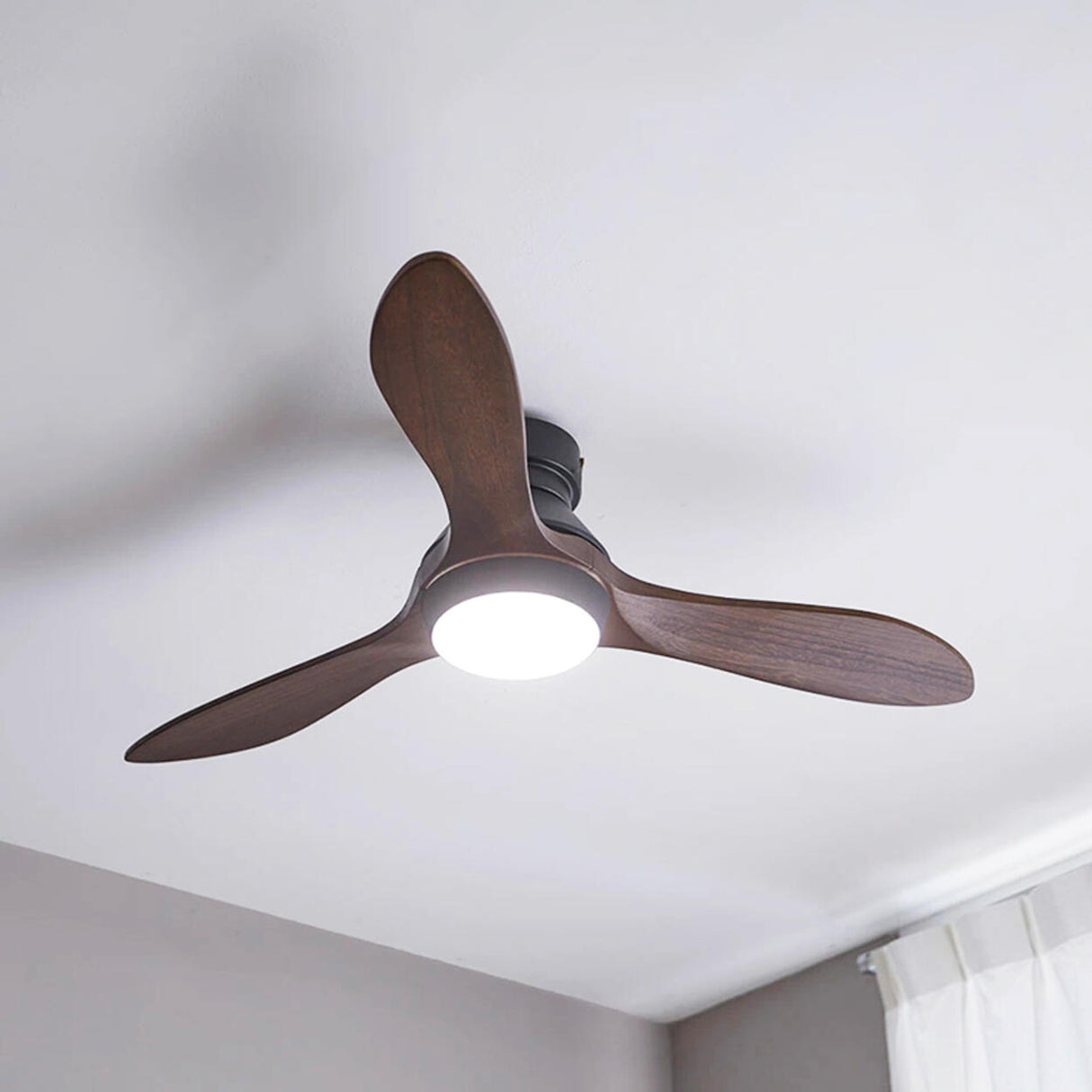 Minimalist 3-Blade Wooden Ceiling Fan with LED Light Image - 6