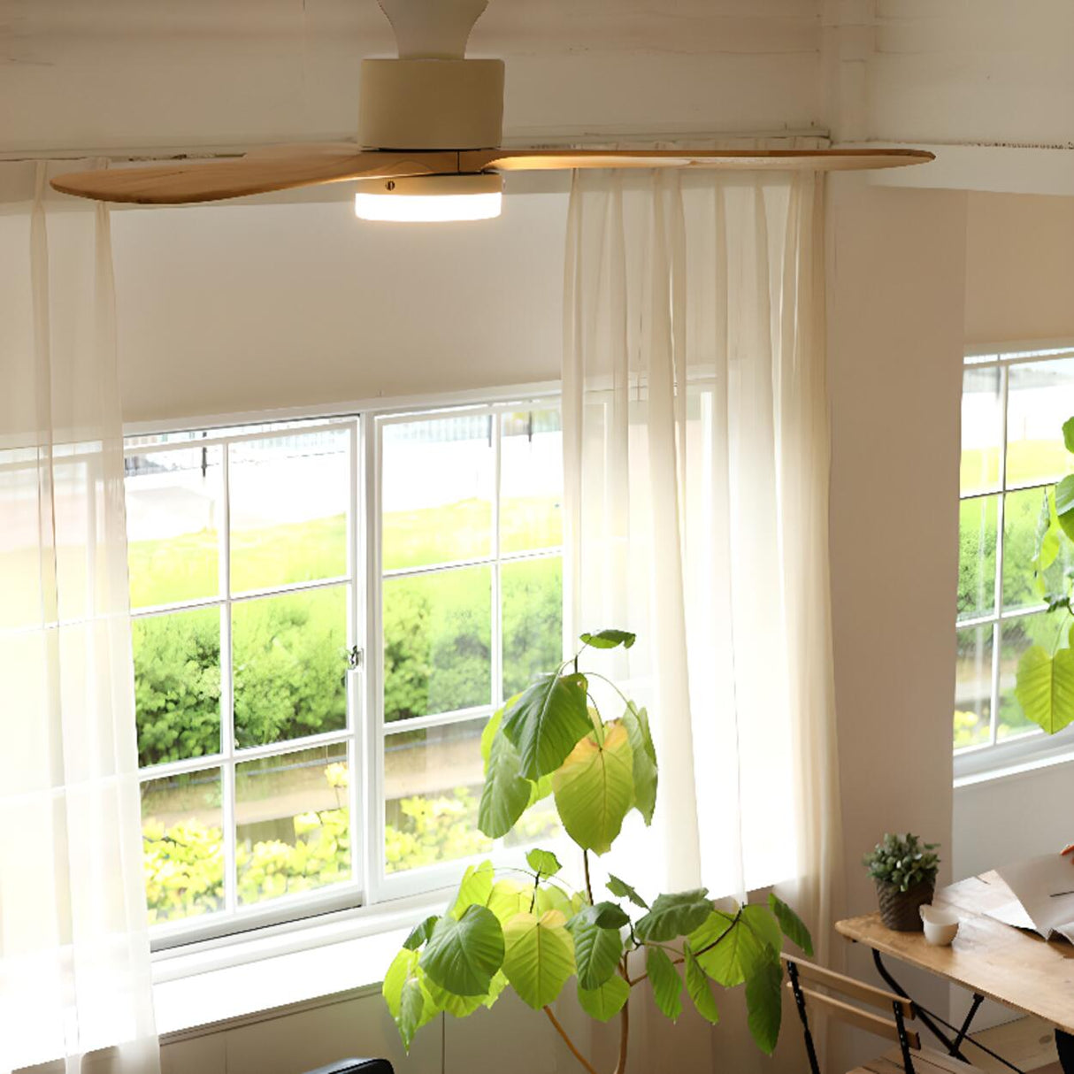 Minimalist 3-Blade Wooden Ceiling Fan with LED Light Image - 8