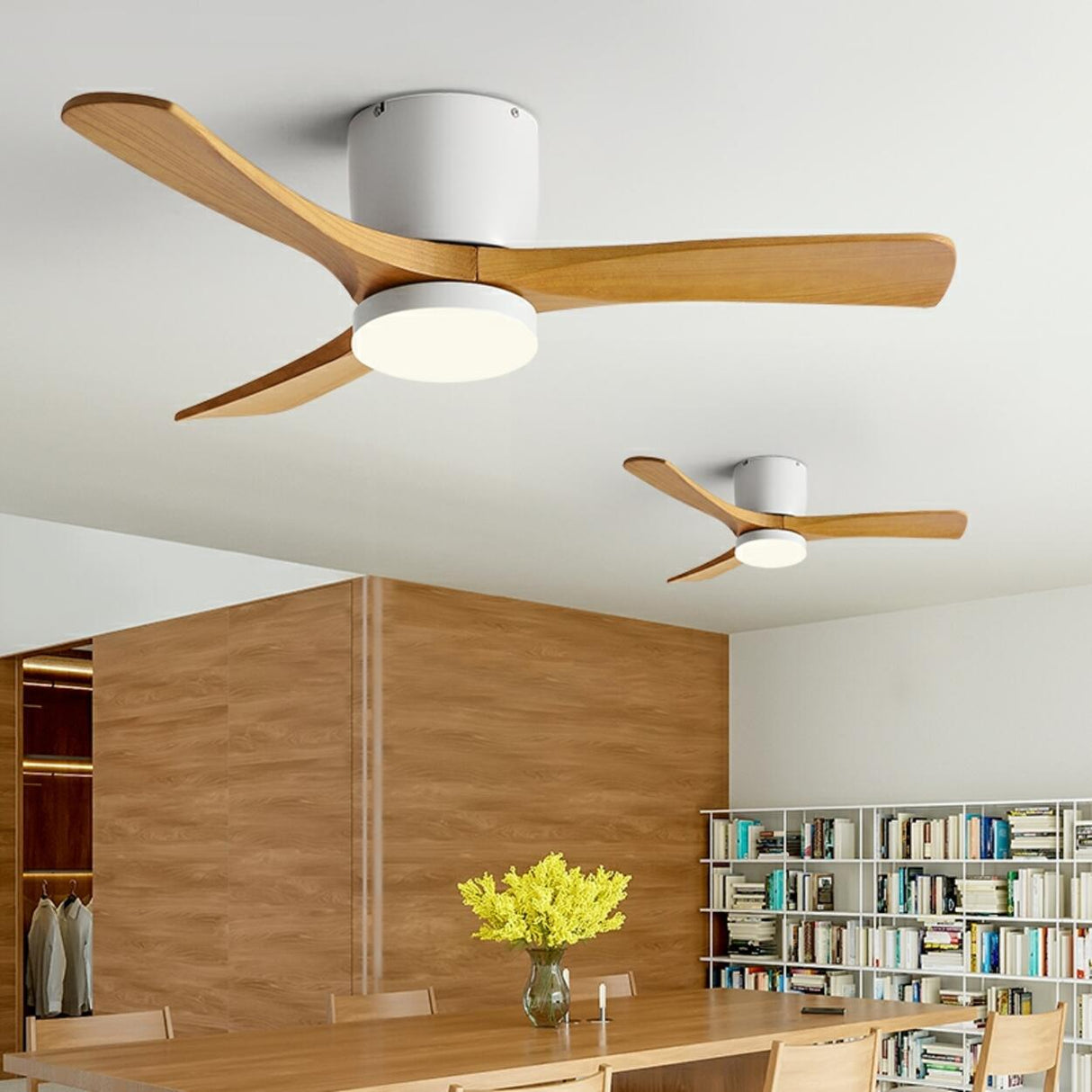 Minimalist 3 Solid Wood Blade LED Ceiling Fan Light Image - 1