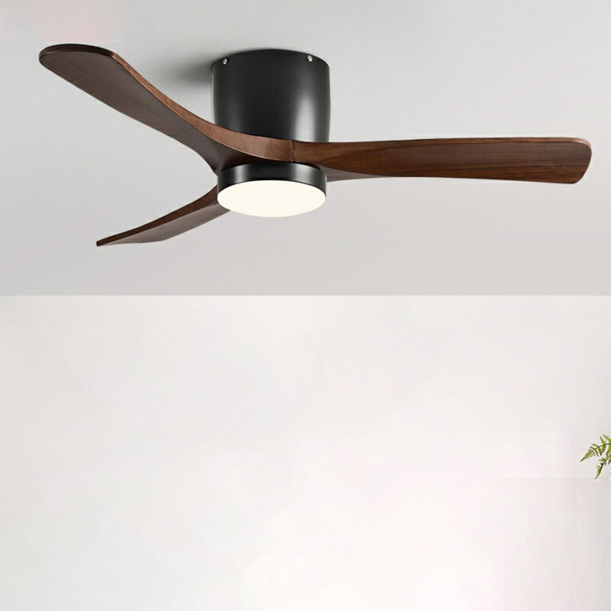 Minimalist 3 Solid Wood Blade LED Ceiling Fan Light Image - 3