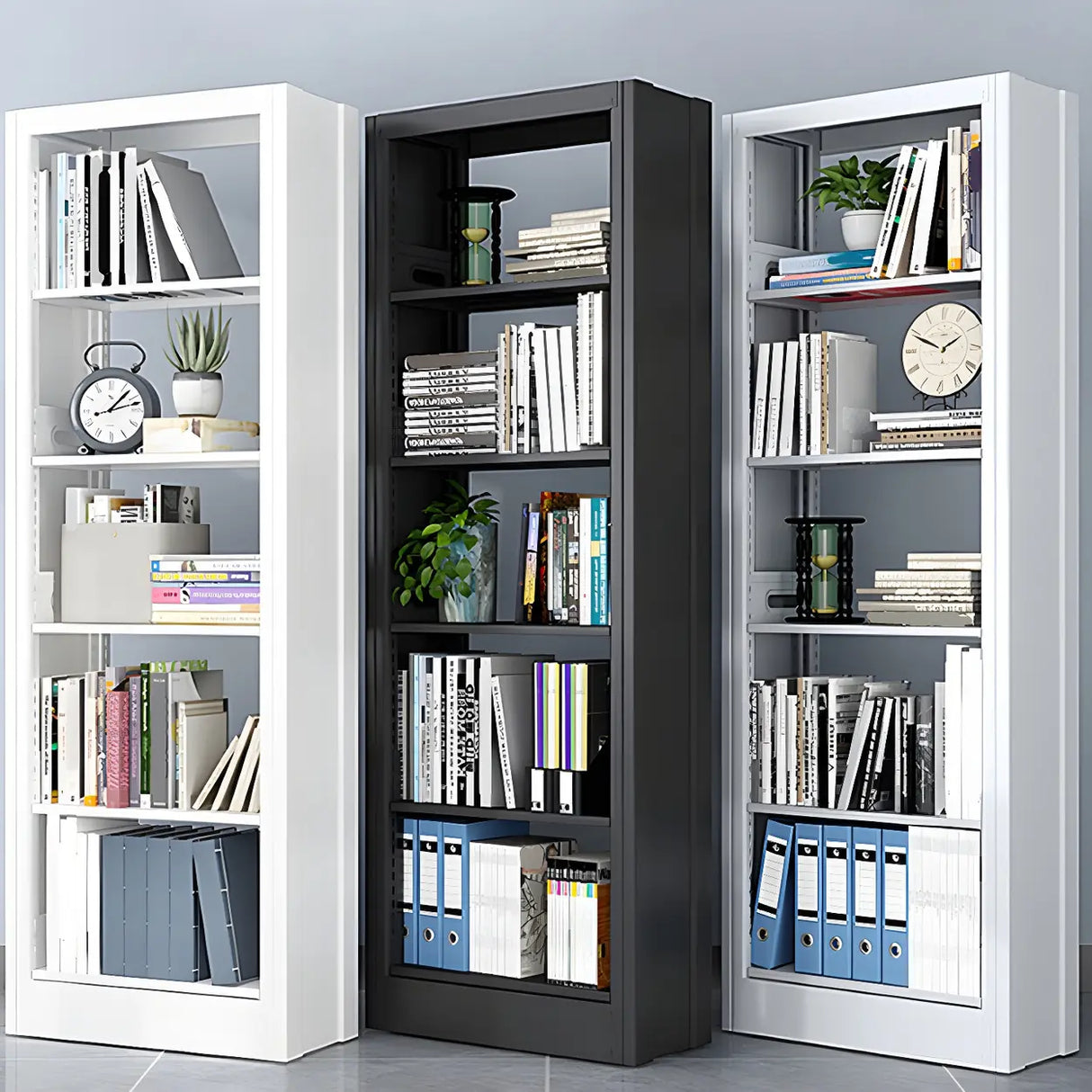 Minimalist 6-Tier Steel Rectangular Standard Bookcase Image - 10