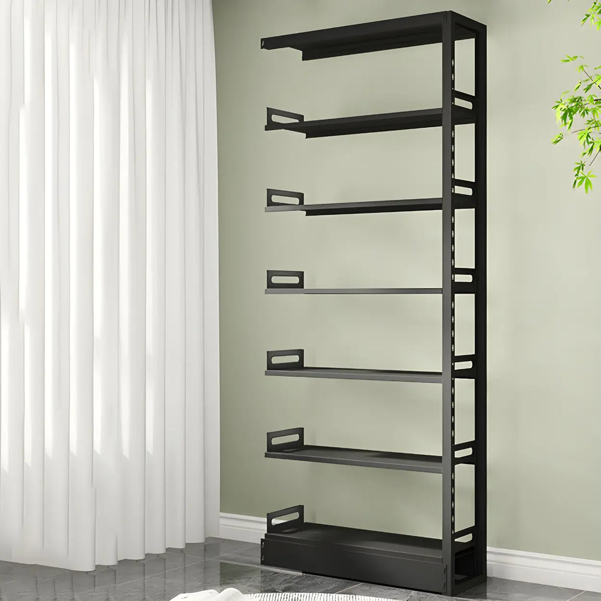 Minimalist 6-Tier Steel Rectangular Standard Bookcase Image - 12