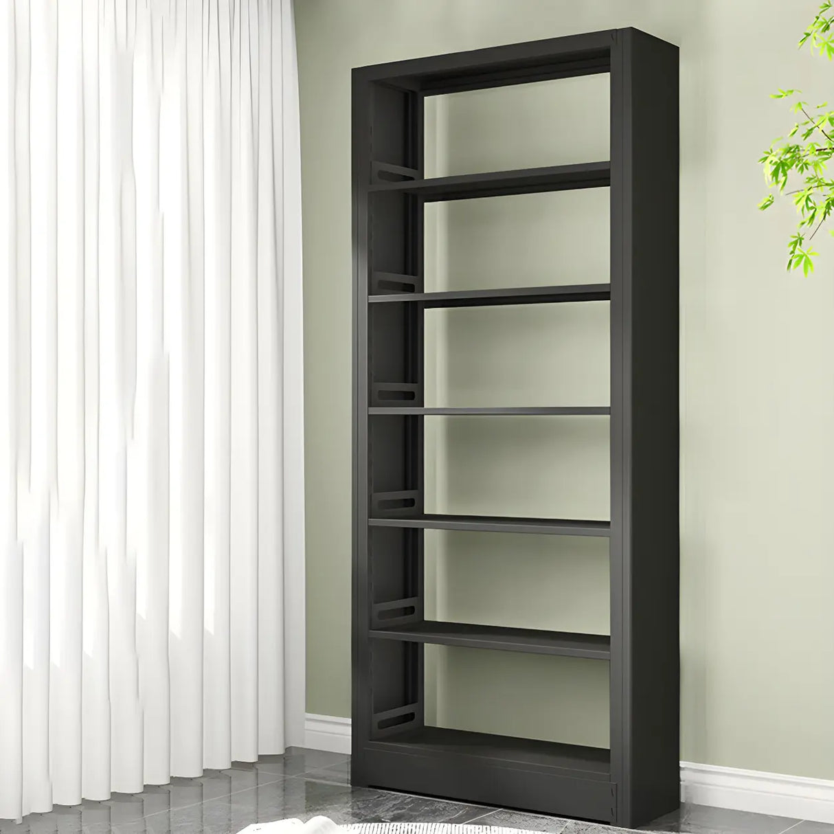 Minimalist 6-Tier Steel Rectangular Standard Bookcase Image - 15