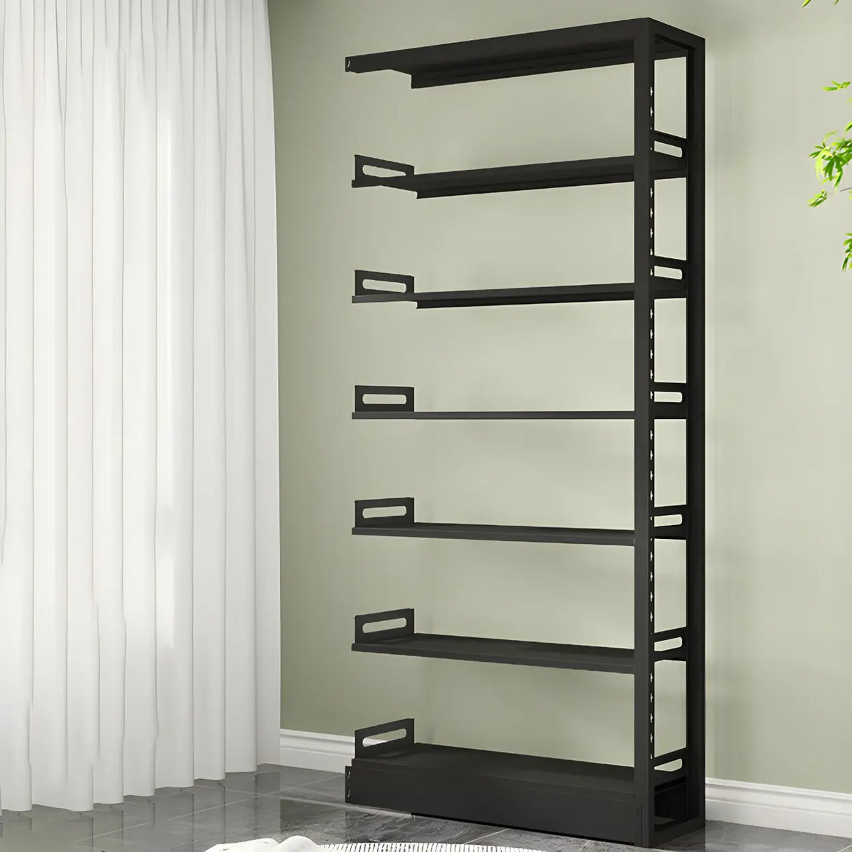 Minimalist 6-Tier Steel Rectangular Standard Bookcase Image - 17