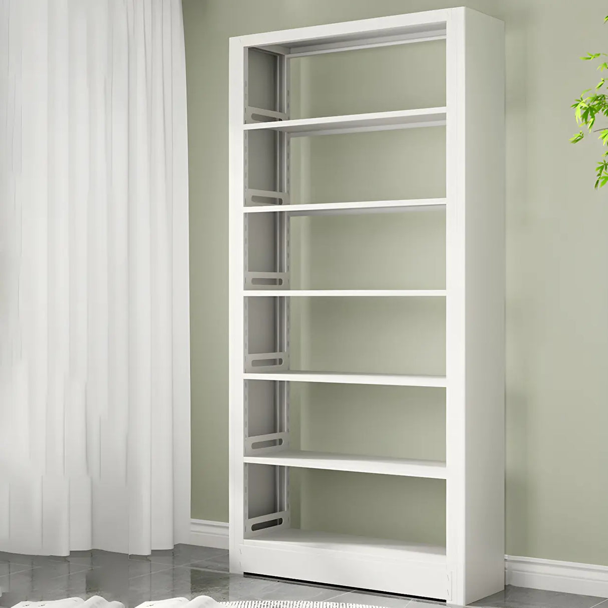 Minimalist 6-Tier Steel Rectangular Standard Bookcase Image - 1