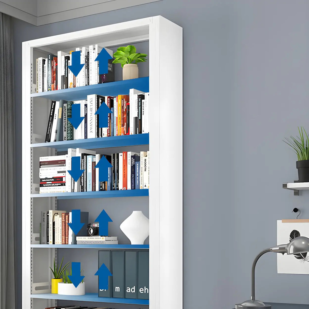 Minimalist 6-Tier Steel Rectangular Standard Bookcase Image - 20