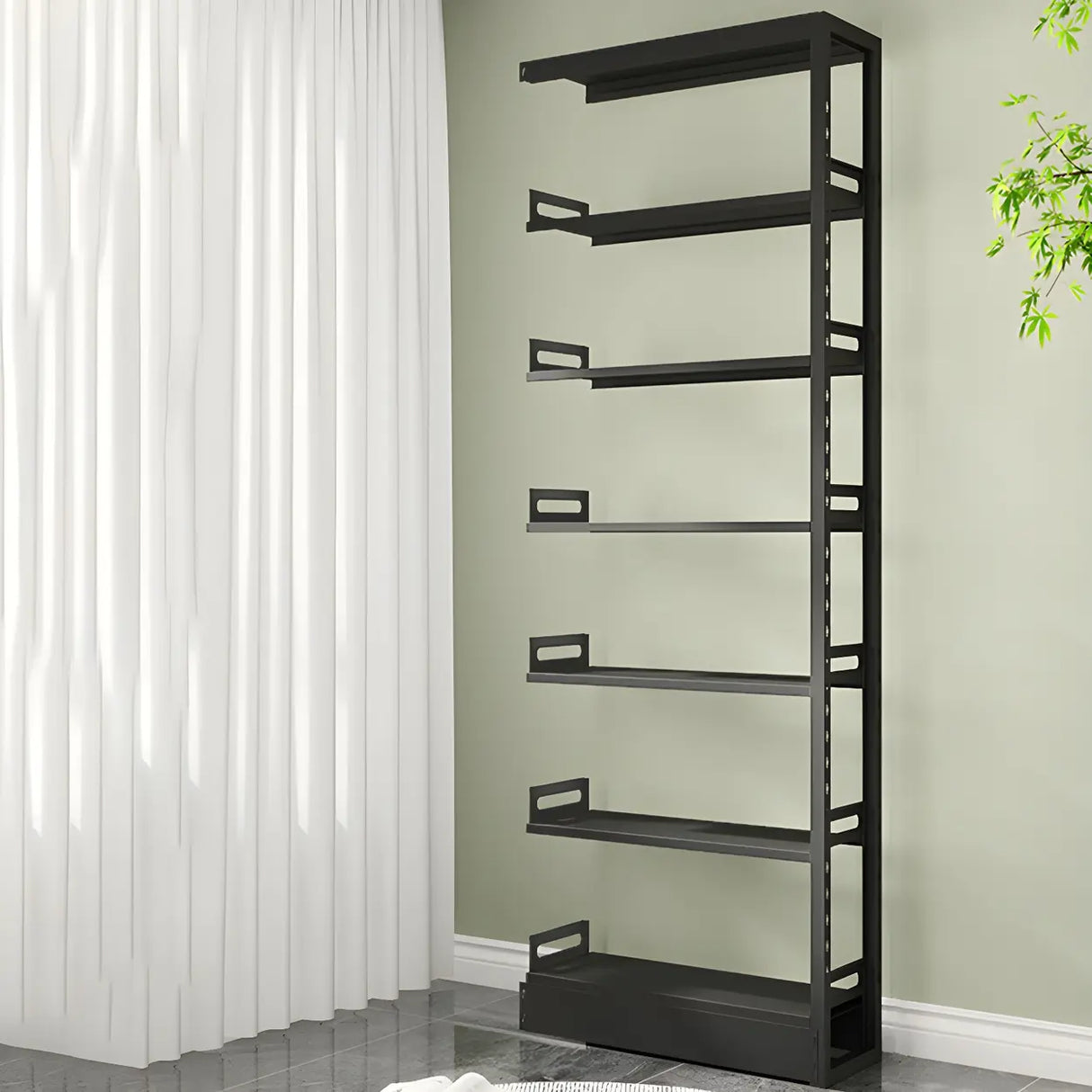 Minimalist 6-Tier Steel Rectangular Standard Bookcase Image - 3