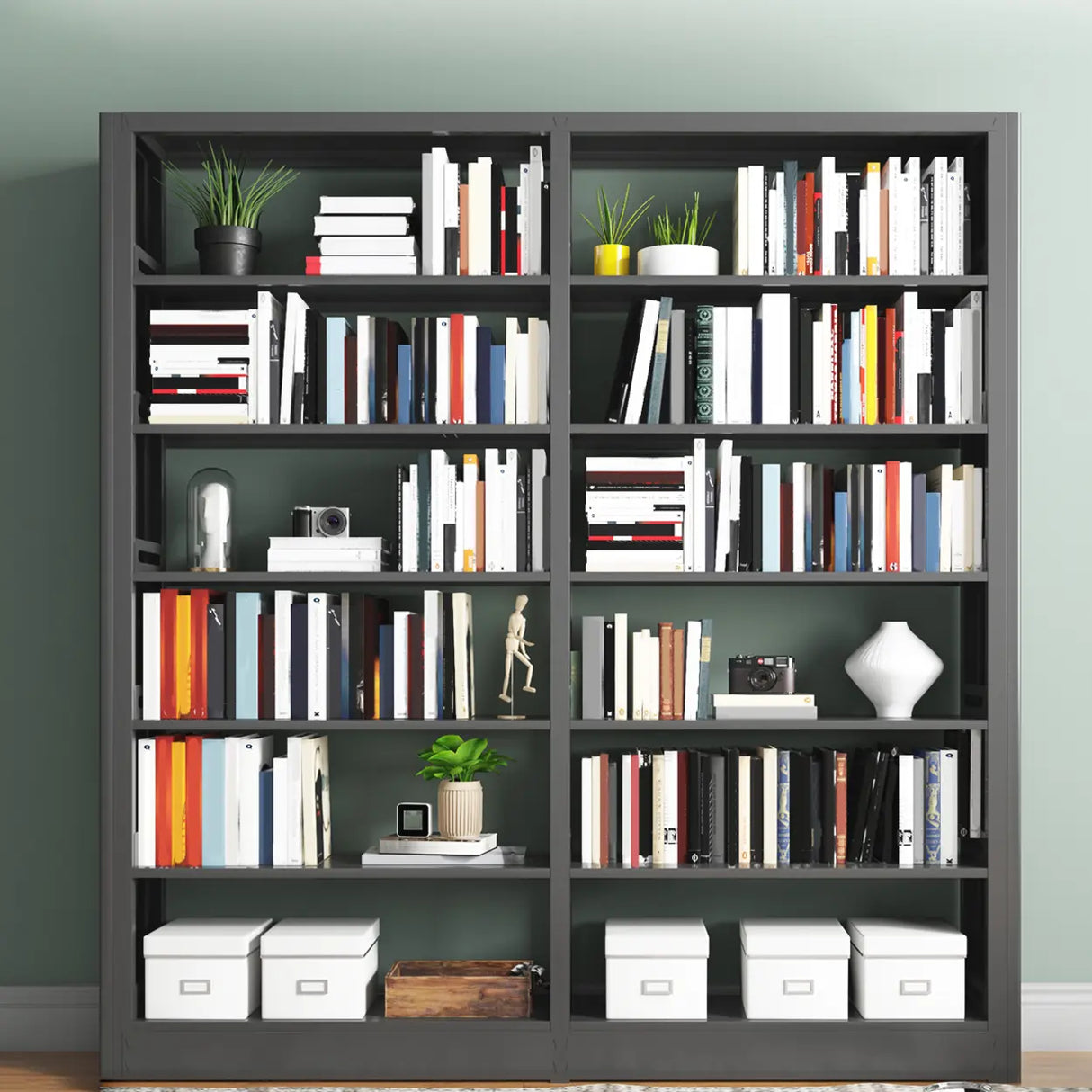 Minimalist 6-Tier Steel Rectangular Standard Bookcase Image - 4