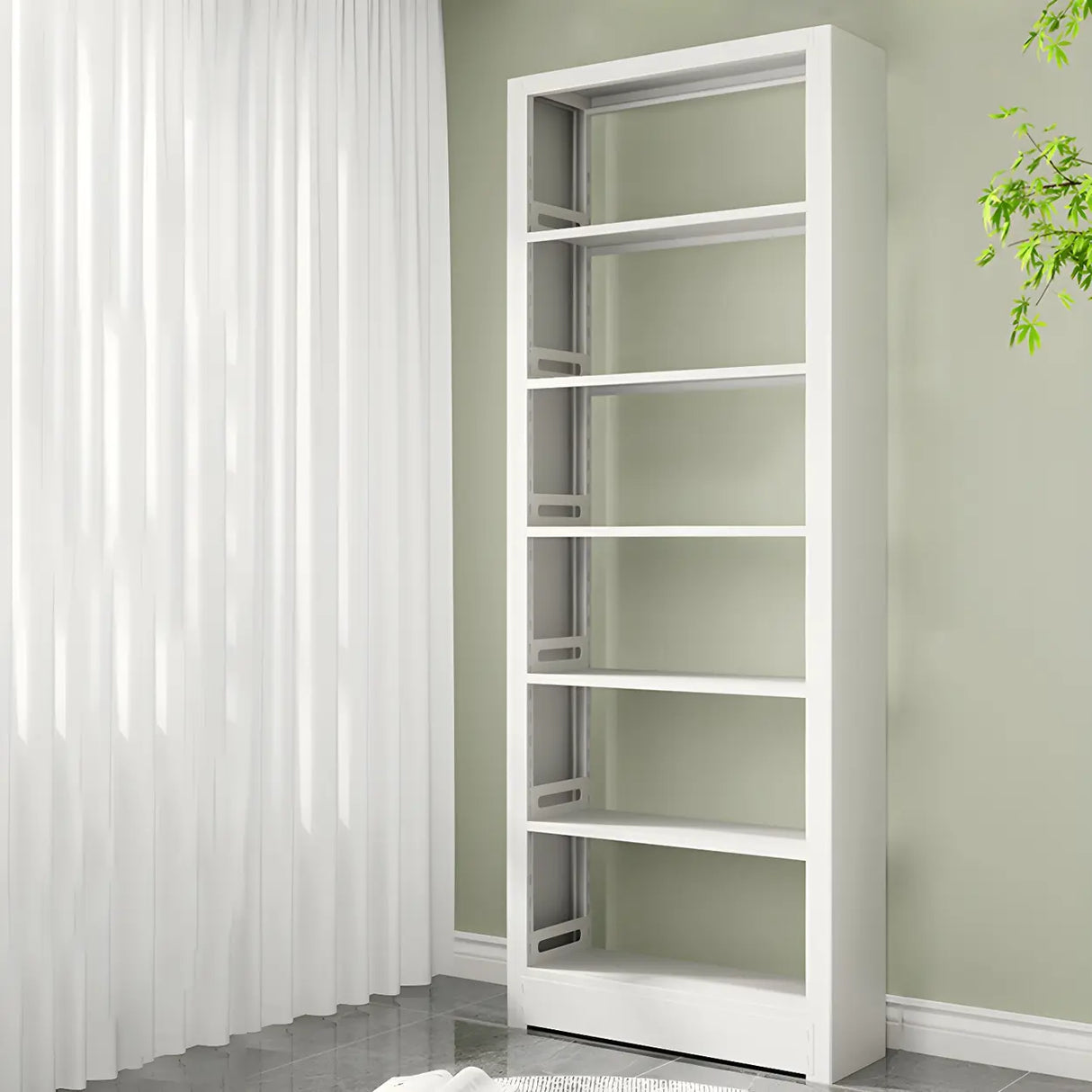 Minimalist 6-Tier Steel Rectangular Standard Bookcase Image - 5