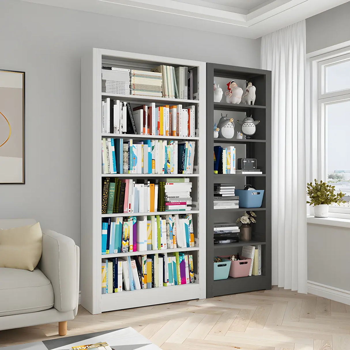 Minimalist 6-Tier Steel Rectangular Standard Bookcase Image - 6