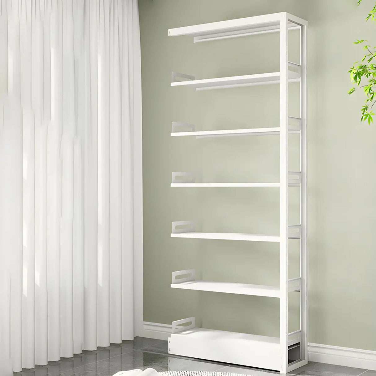Minimalist 6-Tier Steel Rectangular Standard Bookcase Image - 8