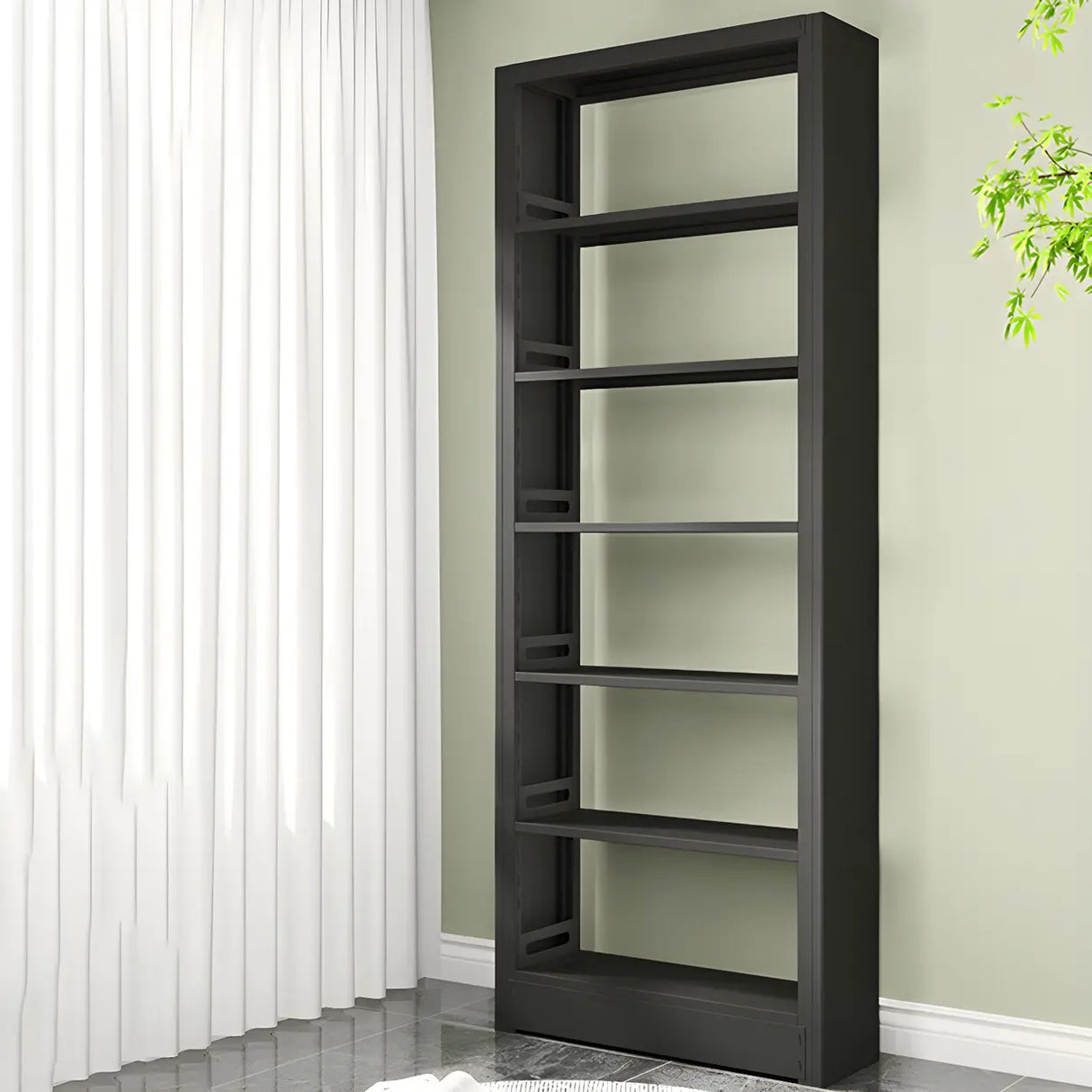 Minimalist 6-Tier Steel Rectangular Standard Bookcase Image - 9