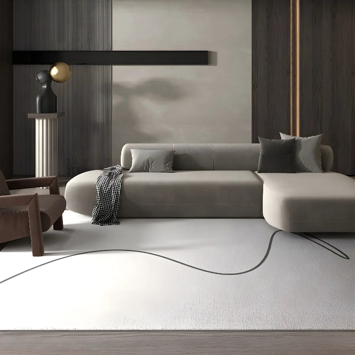 Minimalist Abstract Wool Gray-White Living Room Area Rug Image - 1