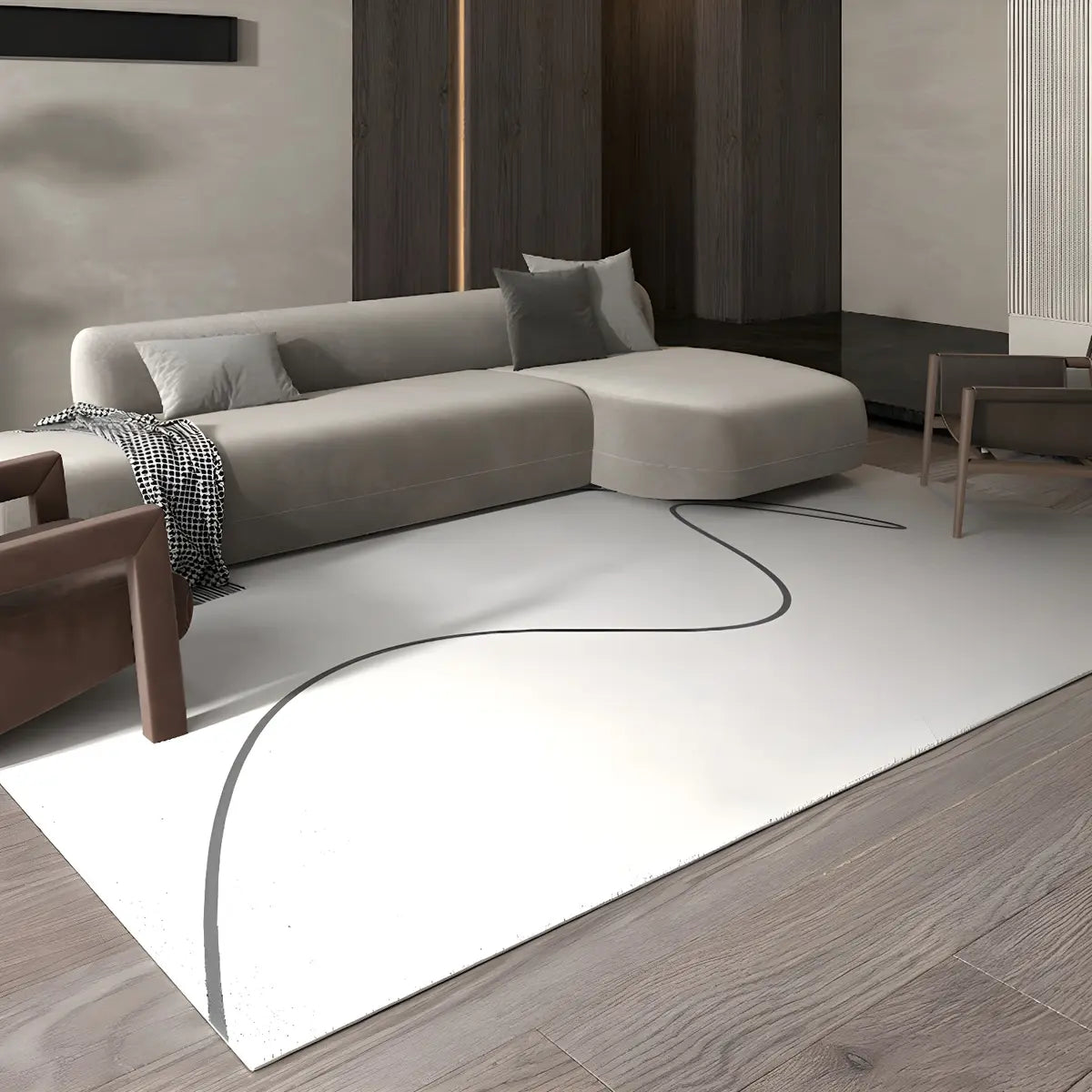 Minimalist Abstract Wool Gray-White Living Room Area Rug Image - 2