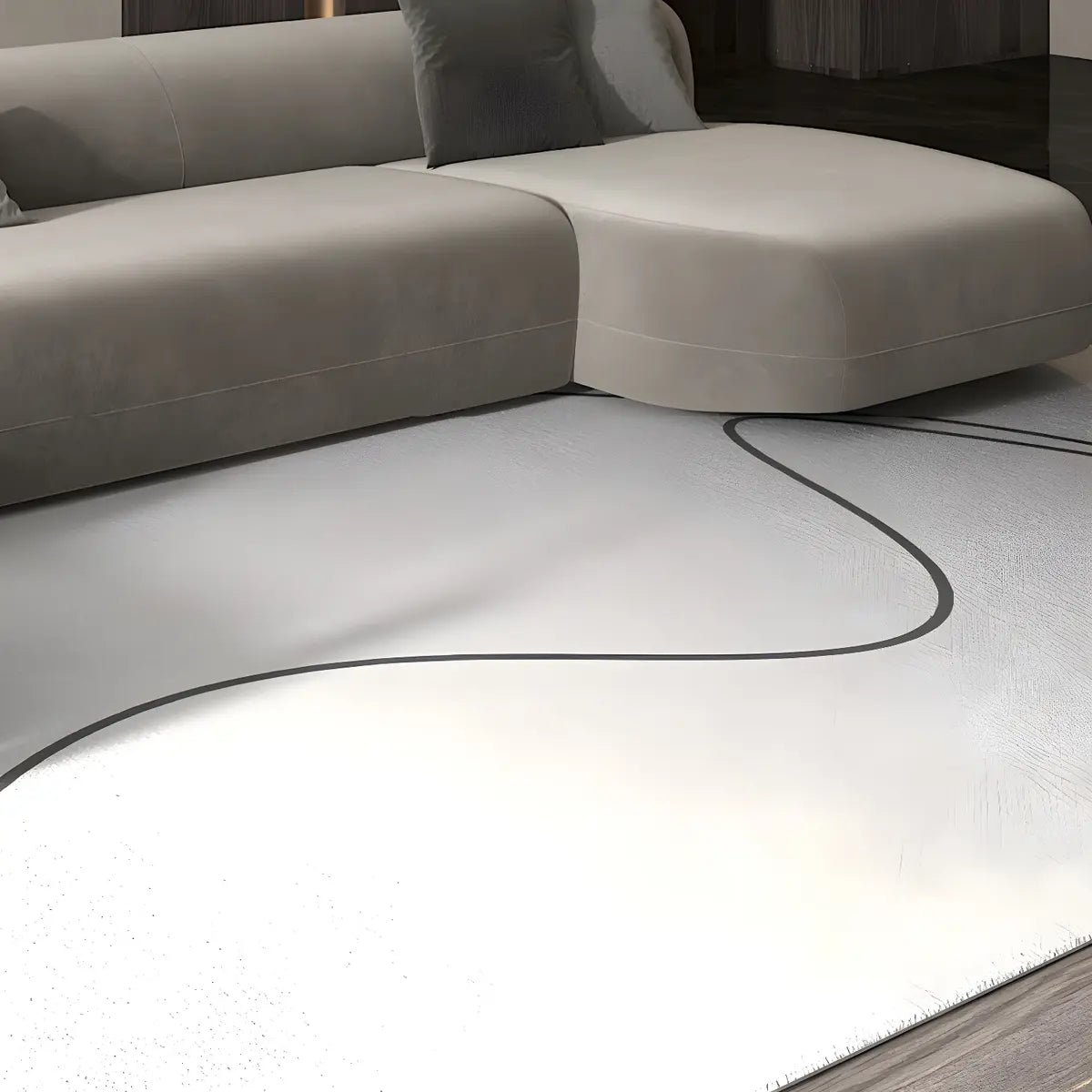 Minimalist Abstract Wool Gray-White Living Room Area Rug Image - 4