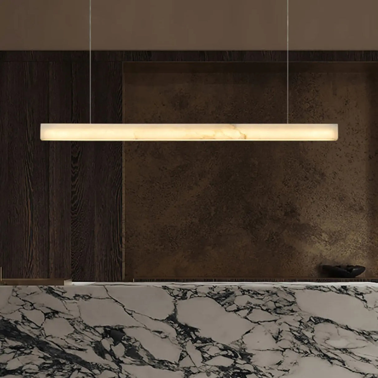 Minimalist Alabaster Linear Pendant Light Kitchen Island Image - 1