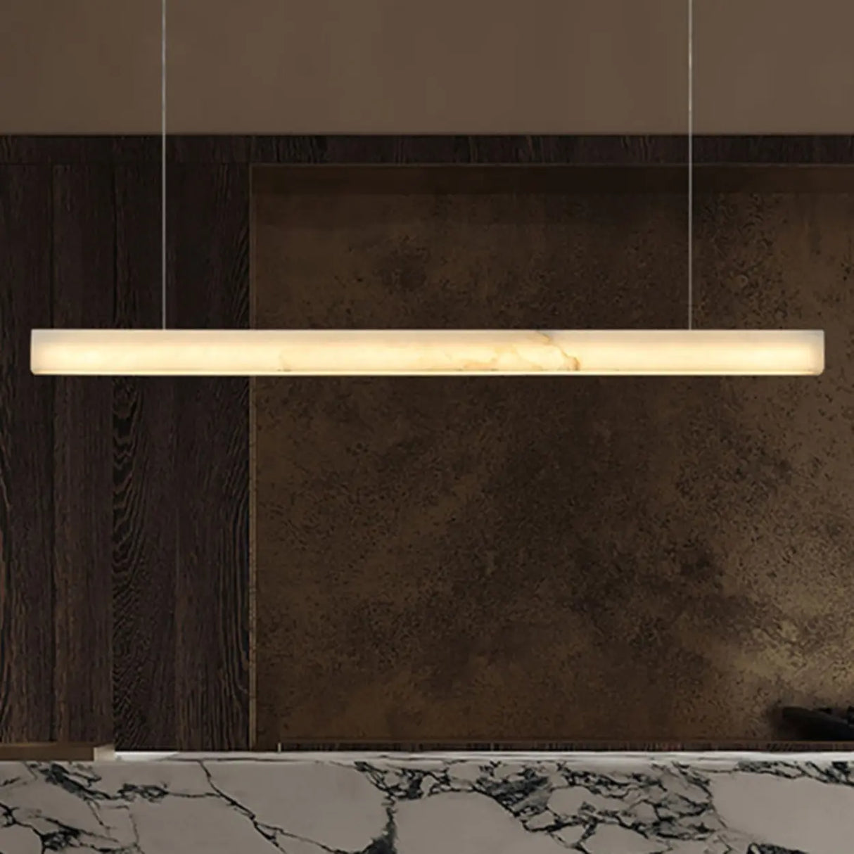 Minimalist Alabaster Linear Pendant Light Kitchen Island Image - 3