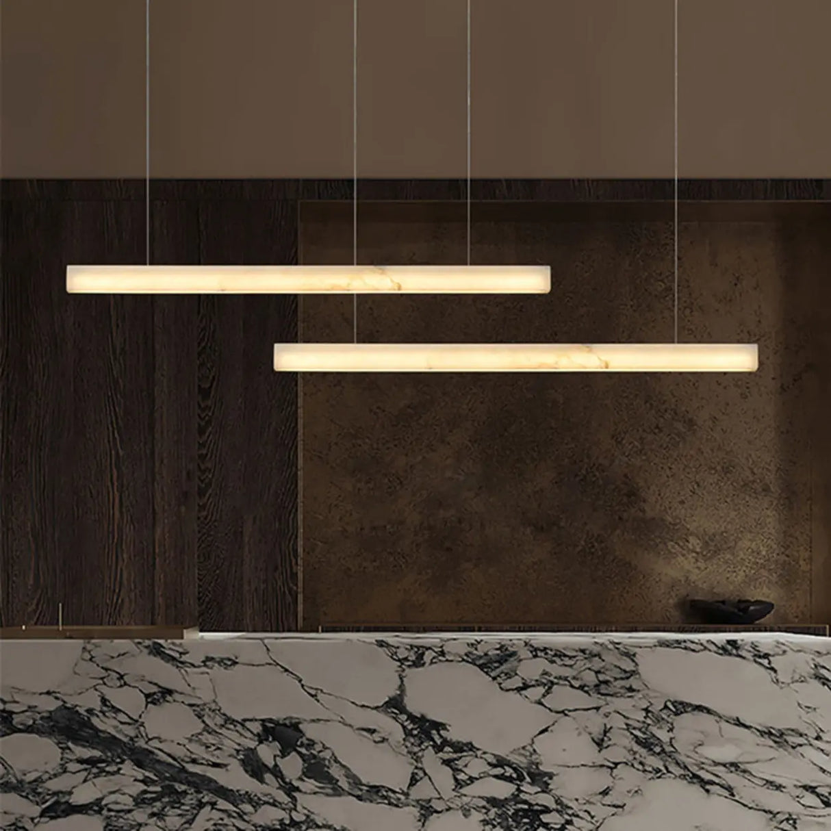 Minimalist Alabaster Linear Pendant Light Kitchen Island Image - 4