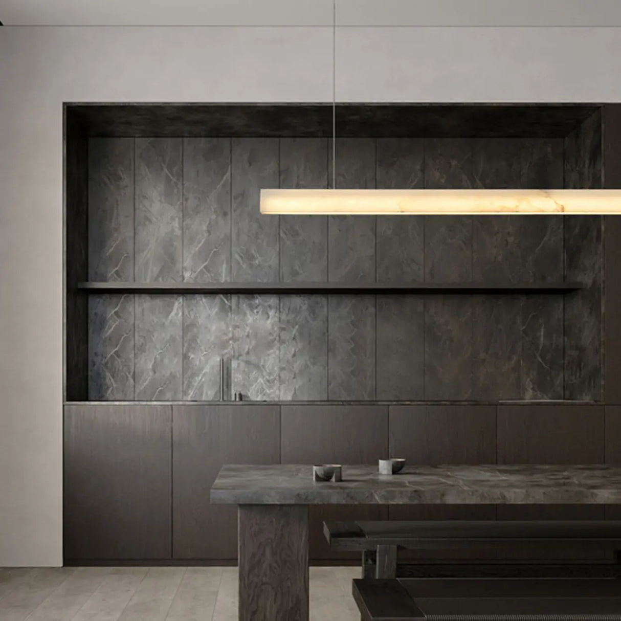 Minimalist Alabaster Linear Pendant Light Kitchen Island Image - 5
