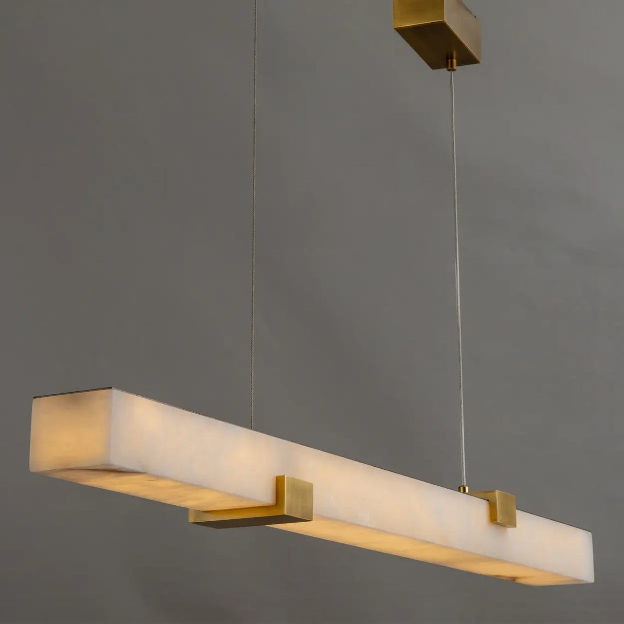 Minimalist Alabaster Slim Linear Pendant Island Light Image - 6