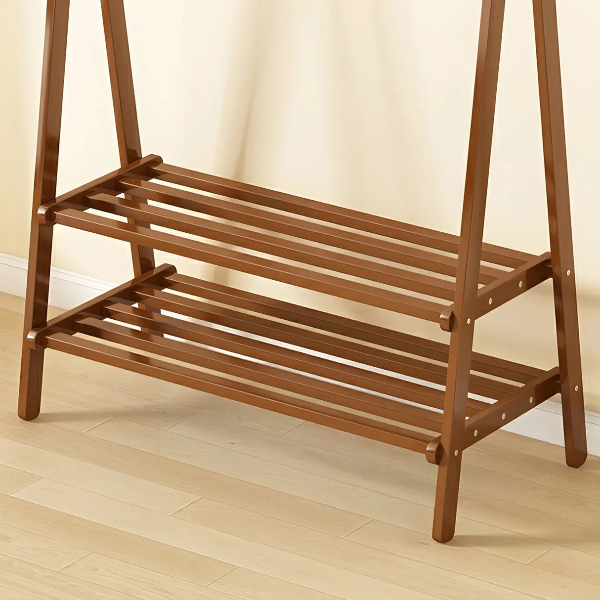 Minimalist Bamboo Brown Storage Garment Rack with Shelves Image - 14