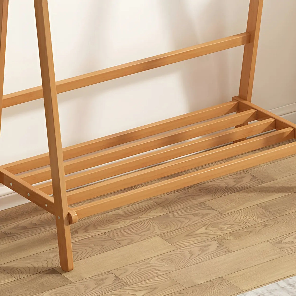 Minimalist Bamboo Brown Storage Garment Rack with Shelves Image - 15