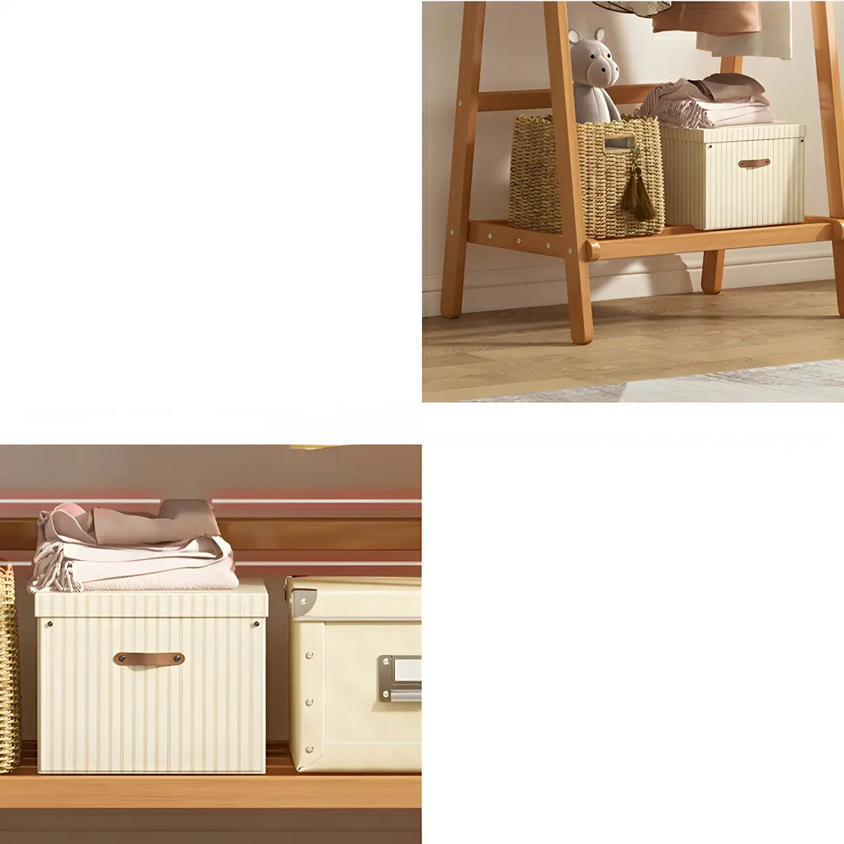 Minimalist Bamboo Brown Storage Garment Rack with Shelves Image - 19