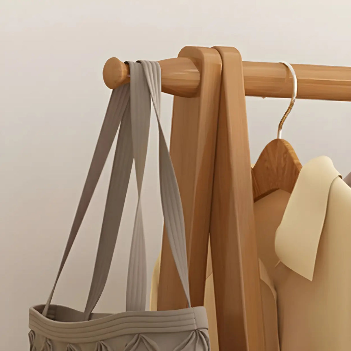 Minimalist Bamboo Brown Storage Garment Rack with Shelves Image - 22