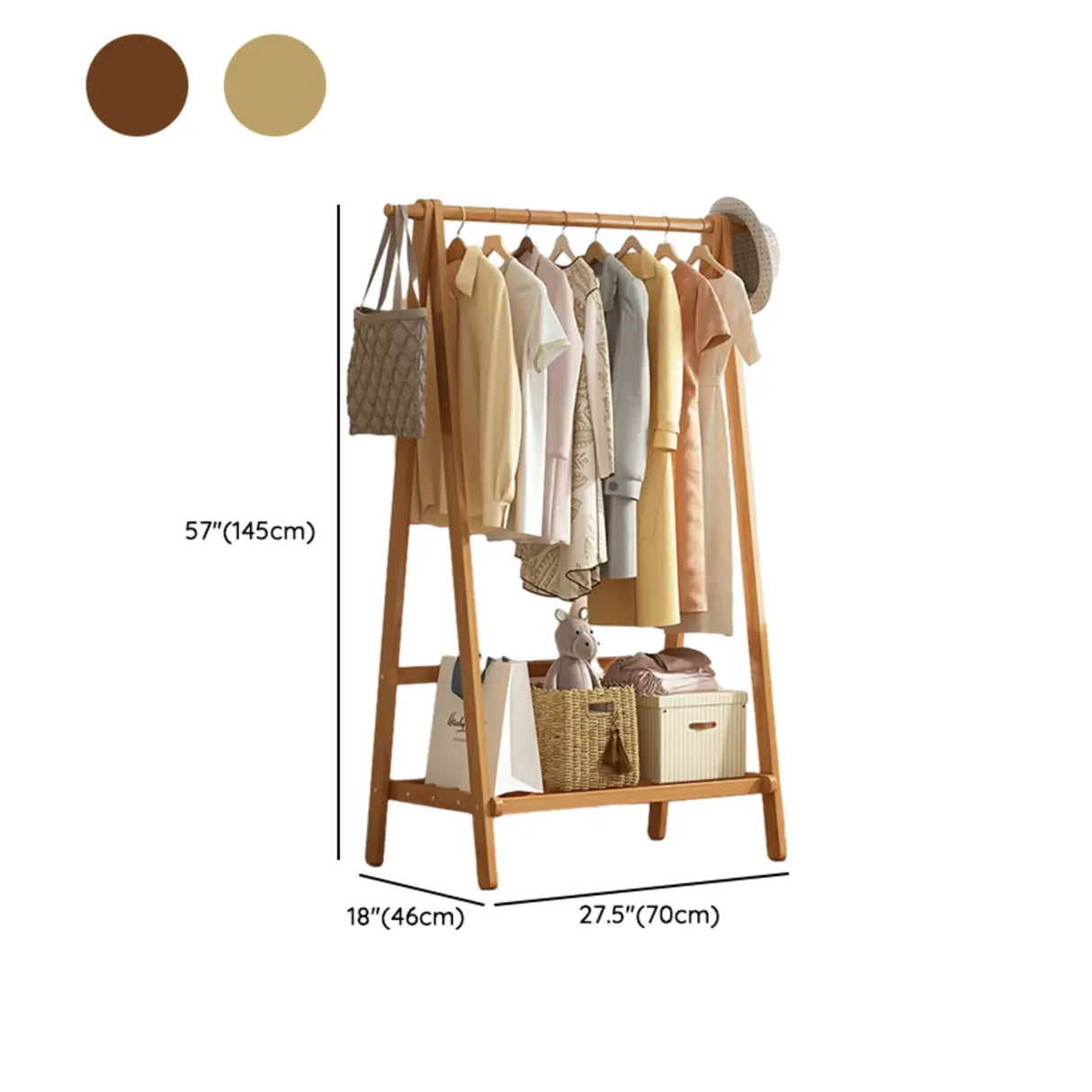 Minimalist Bamboo Brown Storage Garment Rack with Shelves Image - 25
