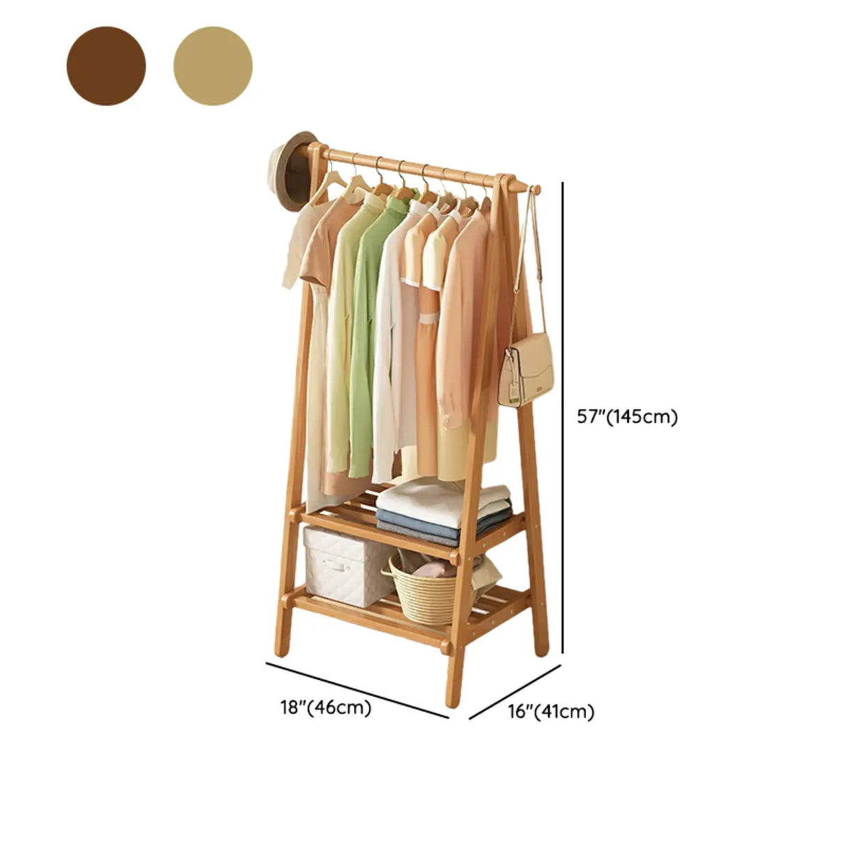 Minimalist Bamboo Brown Storage Garment Rack with Shelves Image - 27