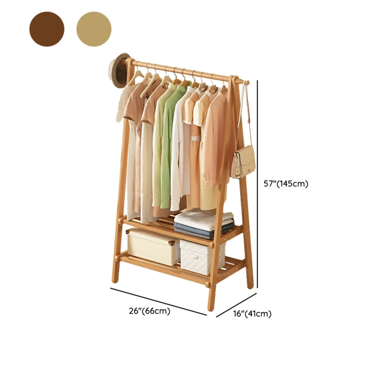 Minimalist Bamboo Brown Storage Garment Rack with Shelves Image - 28