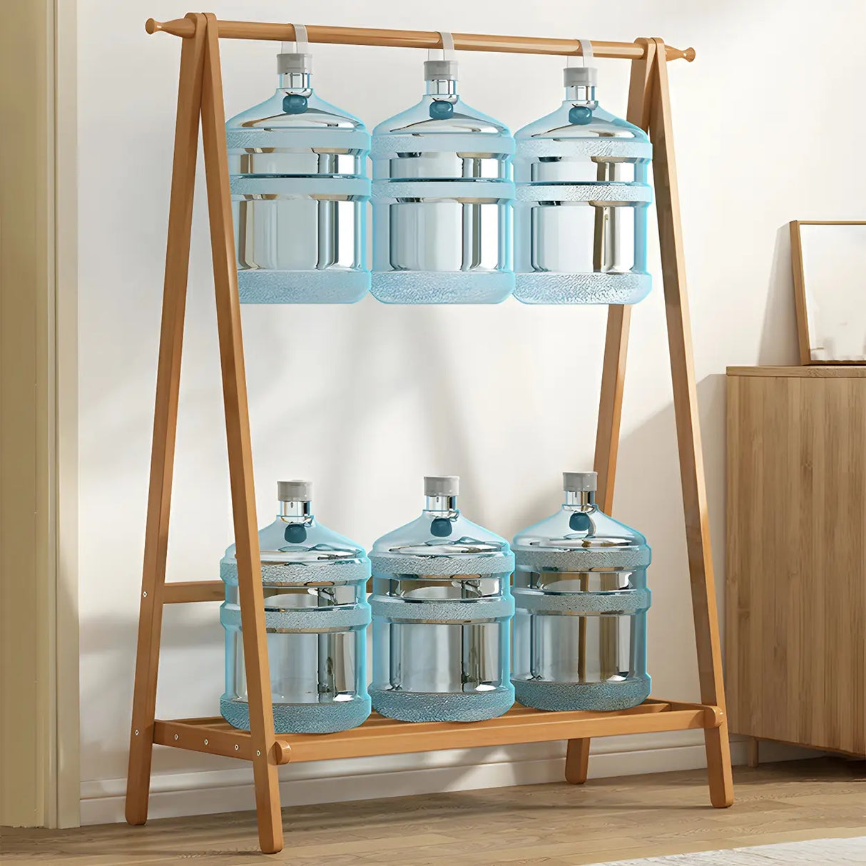 Minimalist Bamboo Brown Storage Garment Rack with Shelves Image - 8