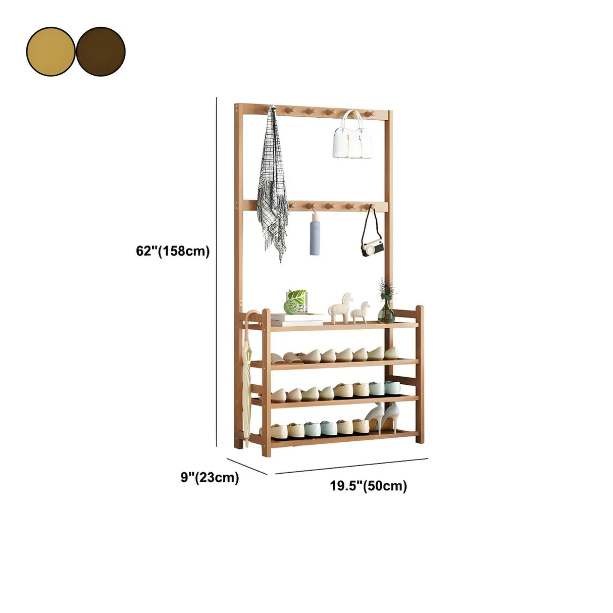 Minimalist Bamboo Garment Coat Rack with Shelves and Hooks