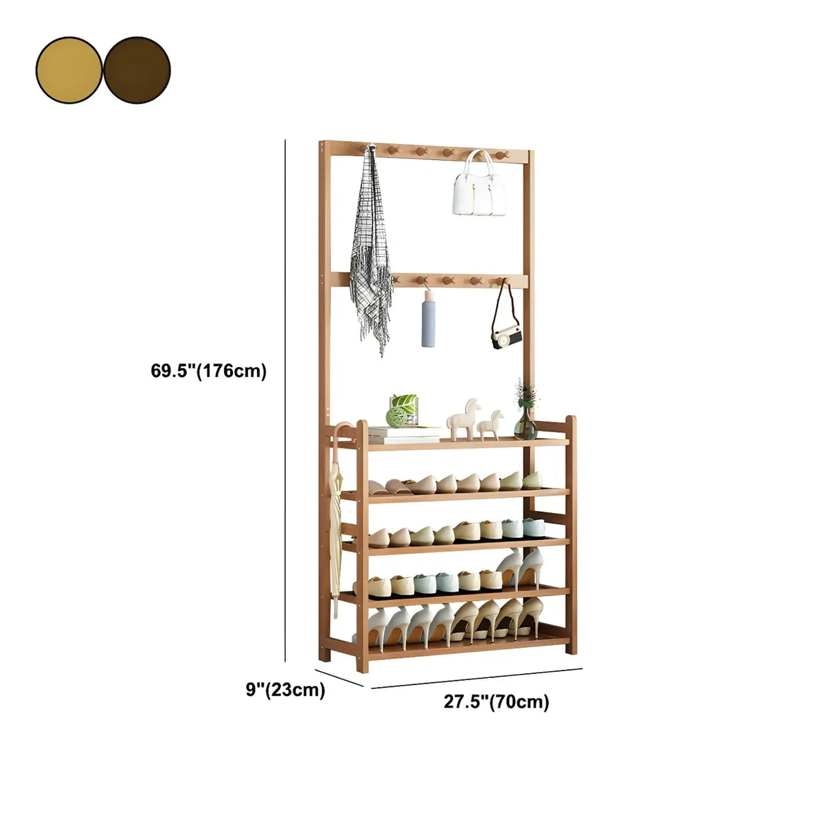 Minimalist Bamboo Garment Coat Rack with Shelves and Hooks Image - 32