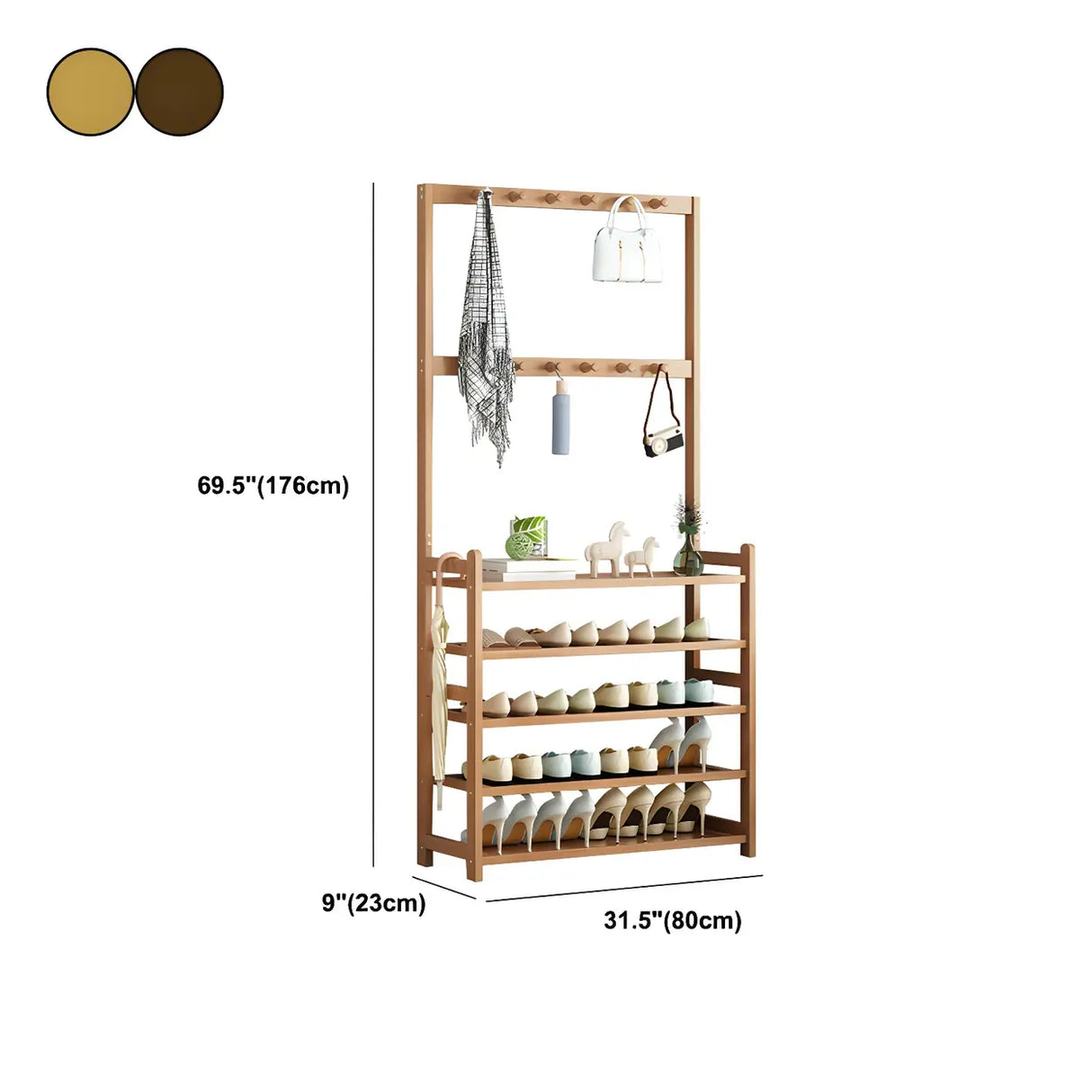 Minimalist Bamboo Garment Coat Rack with Shelves and Hooks Image - 33