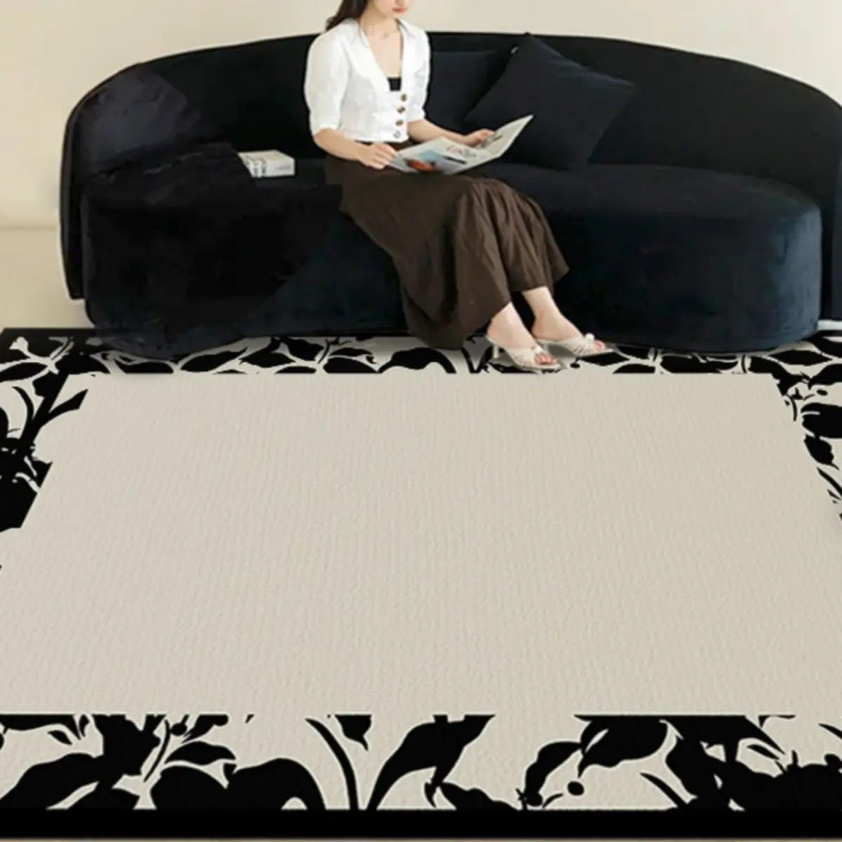 Minimalist Beige Rectangular Skid-Resistant Area Rug Image - 3
