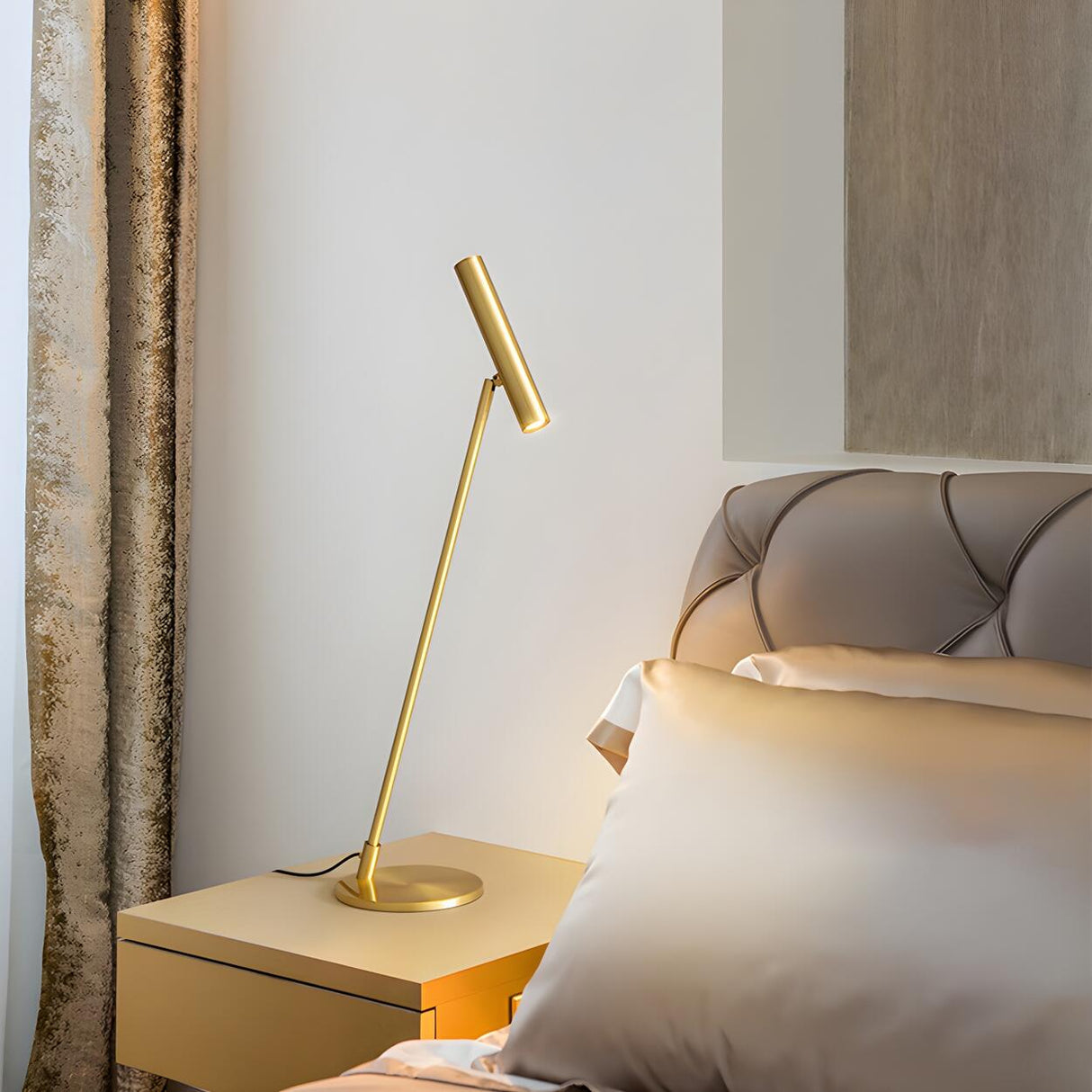 Minimalist Black Brass LED Cylindrical Shade Table Lamp Image - 6