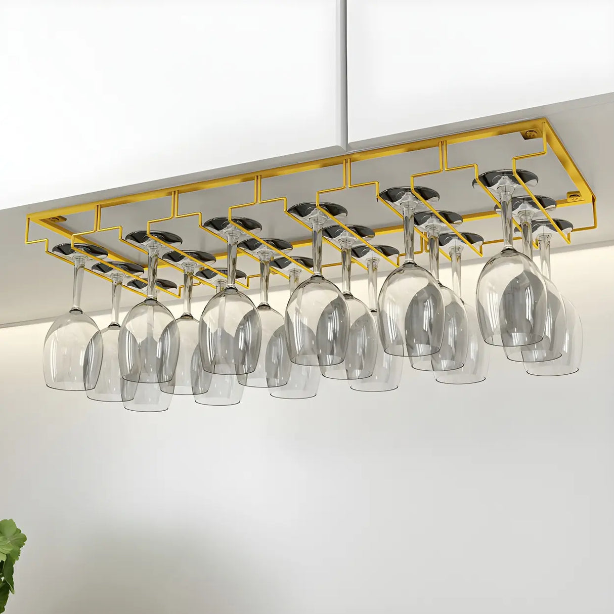 Minimalist Black Hanging Metal Wine Rack Stemware Holder Image - 27