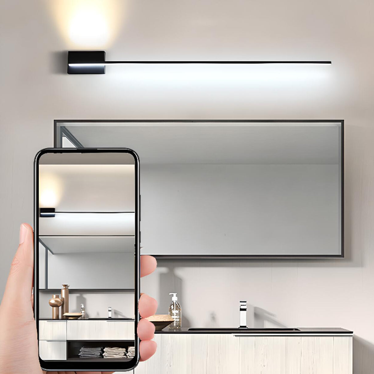 Minimalist Black Linear LED Up Down Vanity Light Image - 8