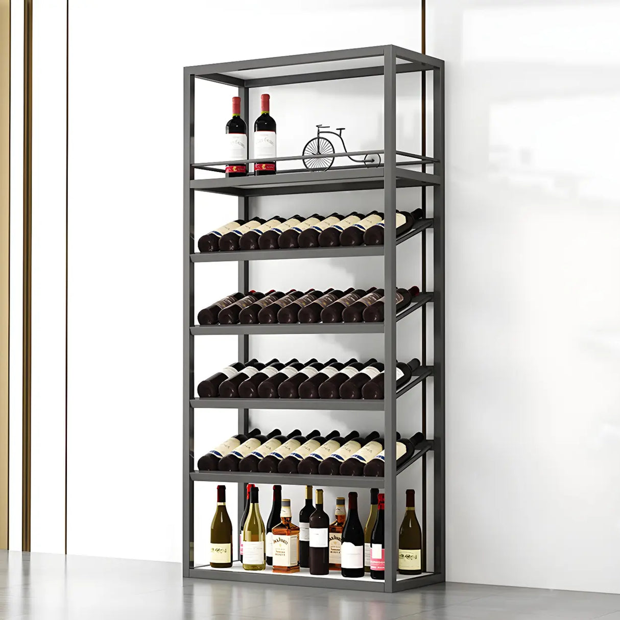 Minimalist Black Metal Rectangular Freestanding Wine Rack Image - 3