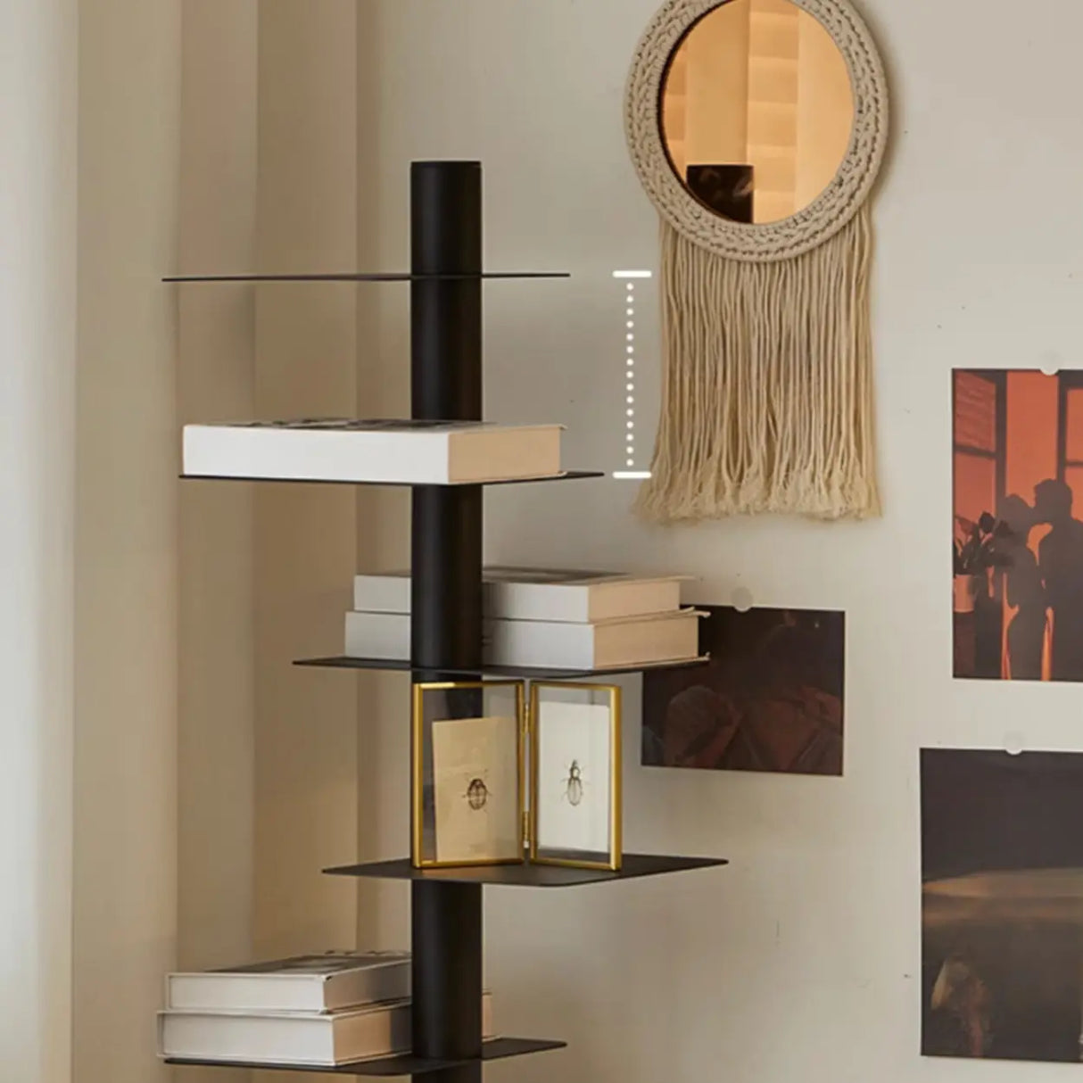 Minimalist Black Metal Tall Spine Display Bookshelf Image - 8