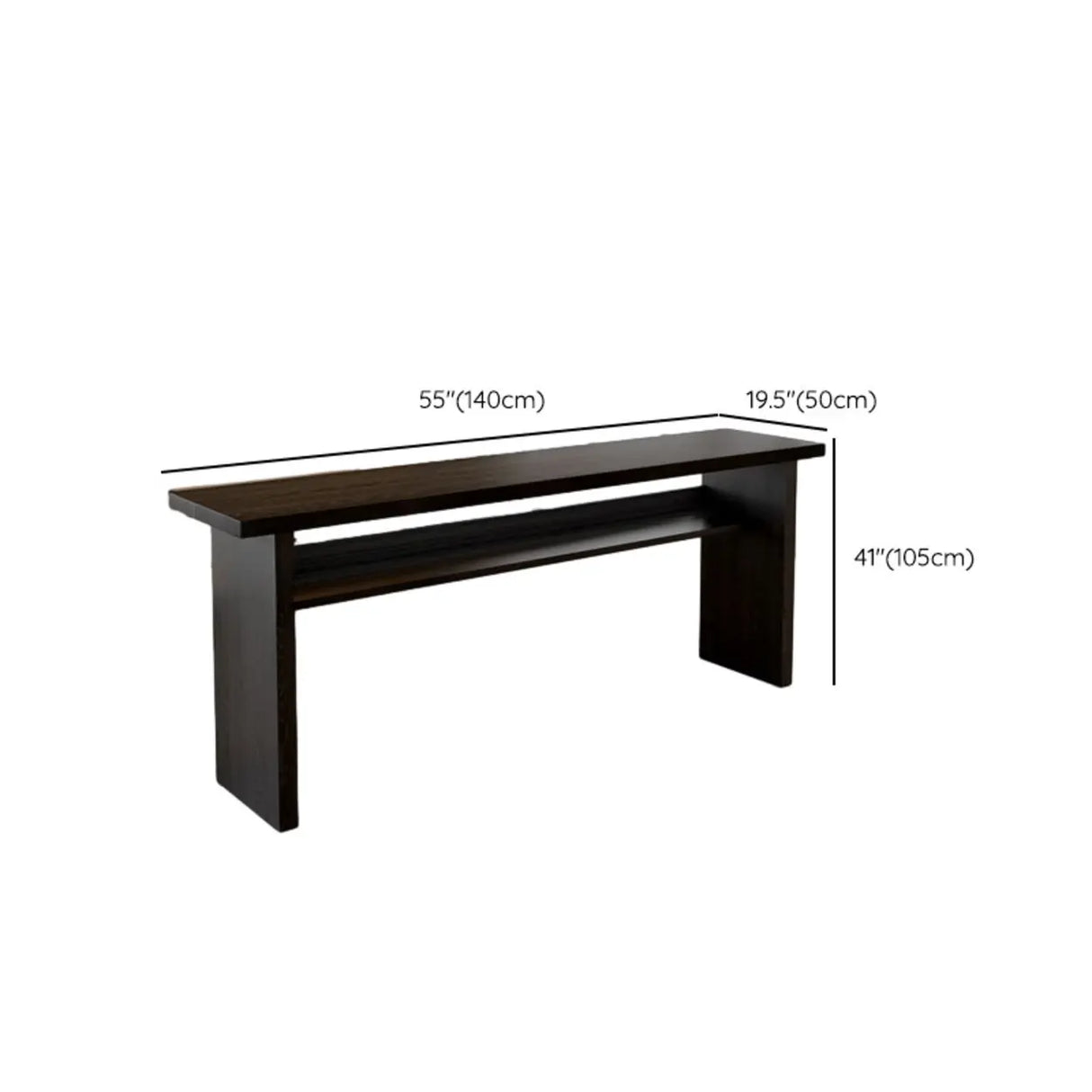 Minimalist Black Rectangular Wood Bar Table with Shelf Image - 10