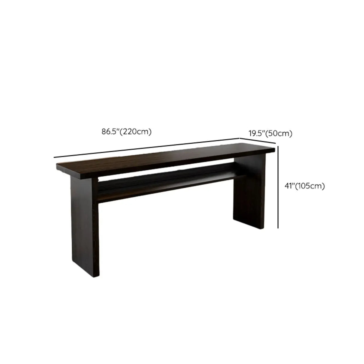 Minimalist Black Rectangular Wood Bar Table with Shelf Image - 14