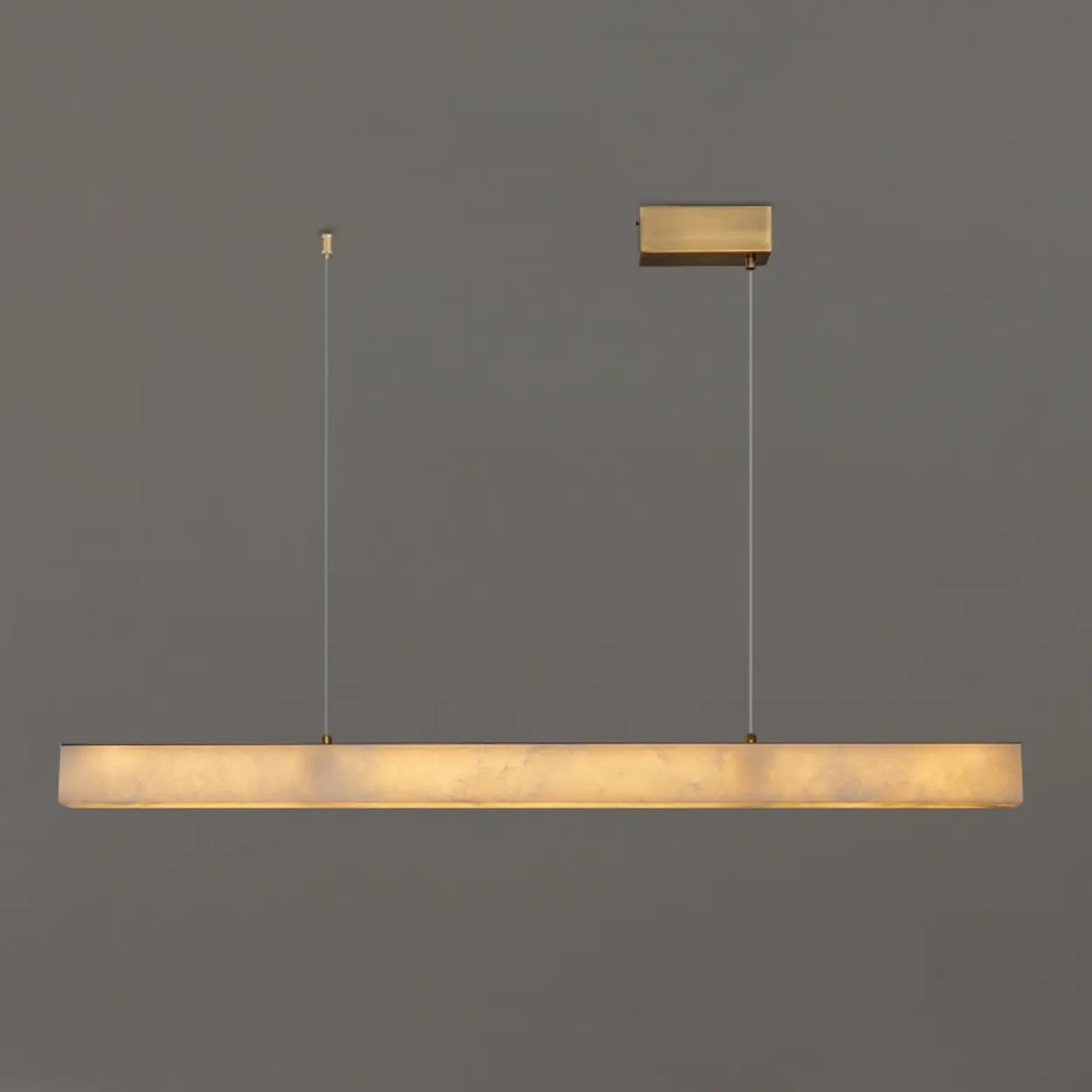 Minimalist Brass Slim Alabaster LED Linear Pendant Island Light Image - 3