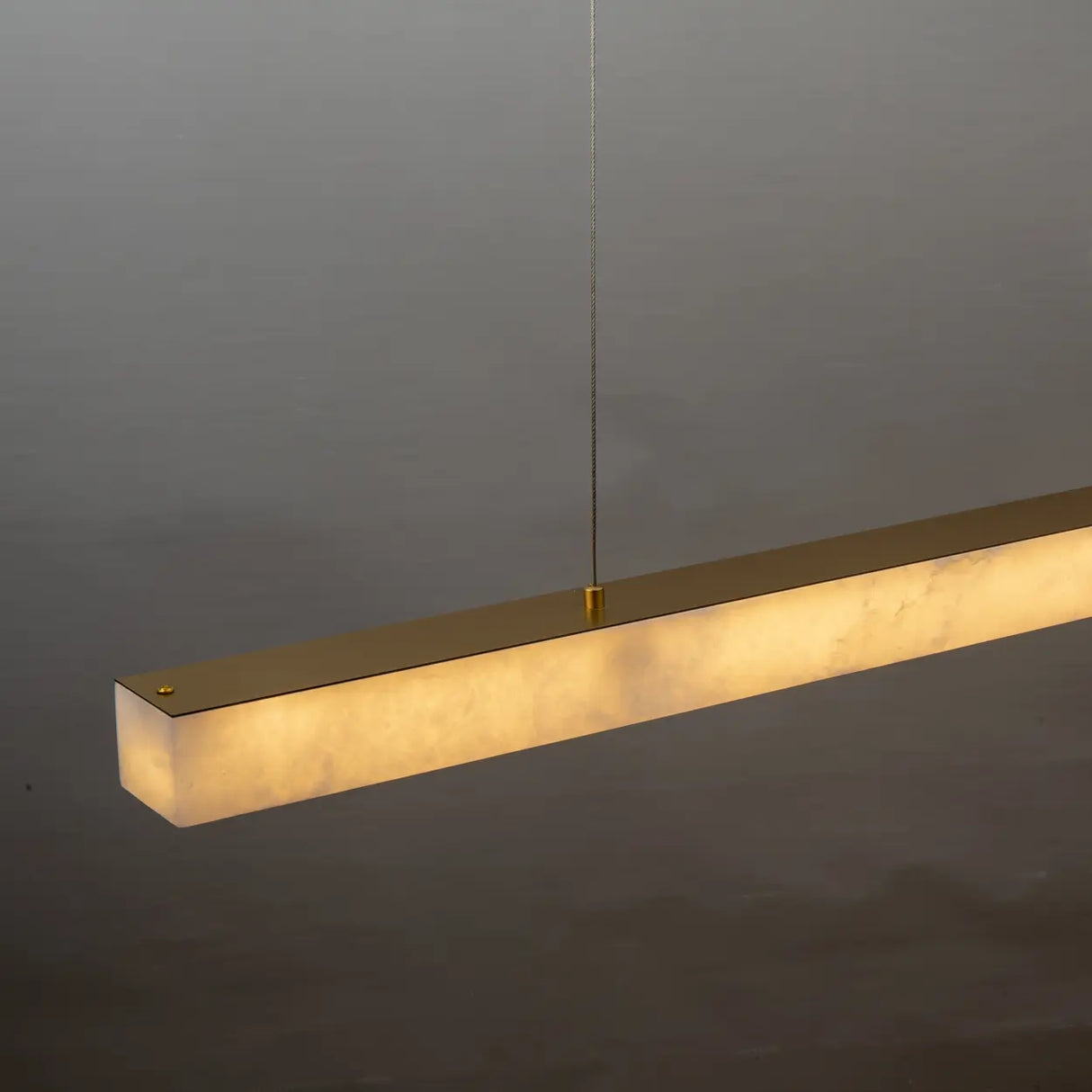 Minimalist Brass Slim Alabaster LED Linear Pendant Island Light Image - 5