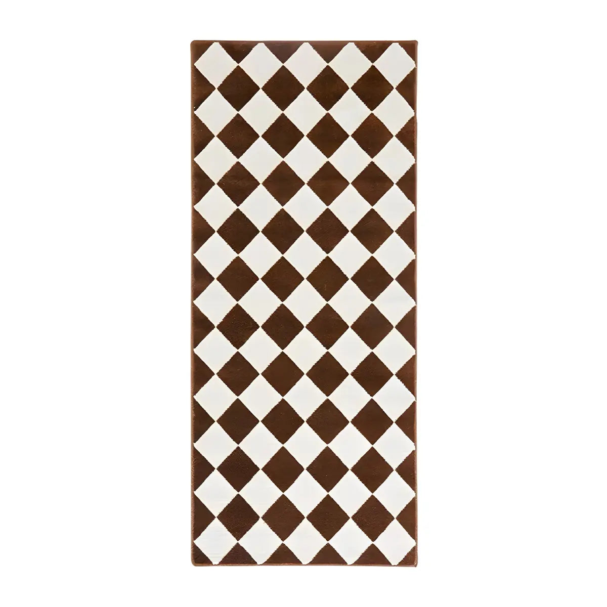 Minimalist Checkered Polyester Non-Slip Brown Area Rug Image - 3