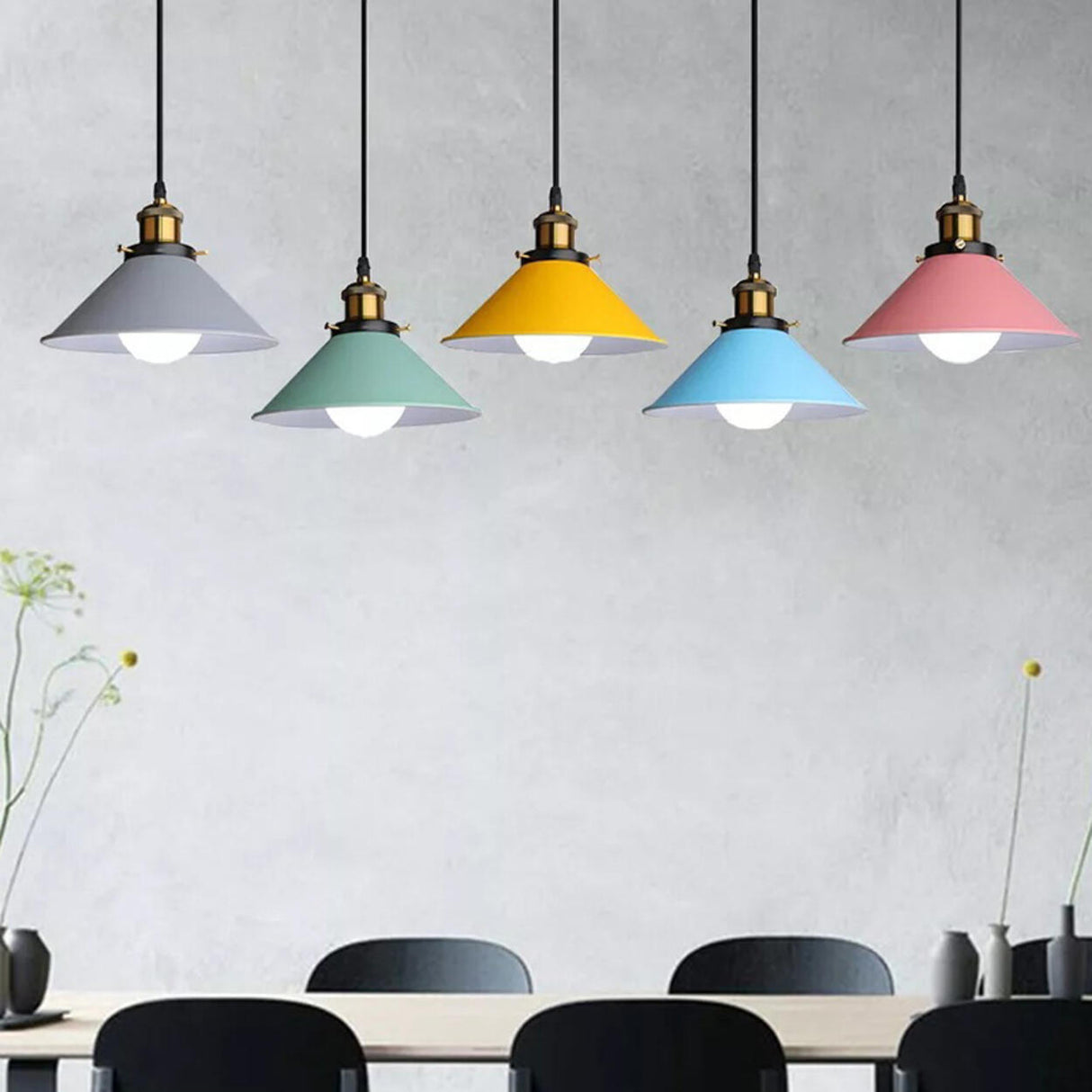 Minimalist Colorful Cone Iron Dining Room Pendant Light Image - 1